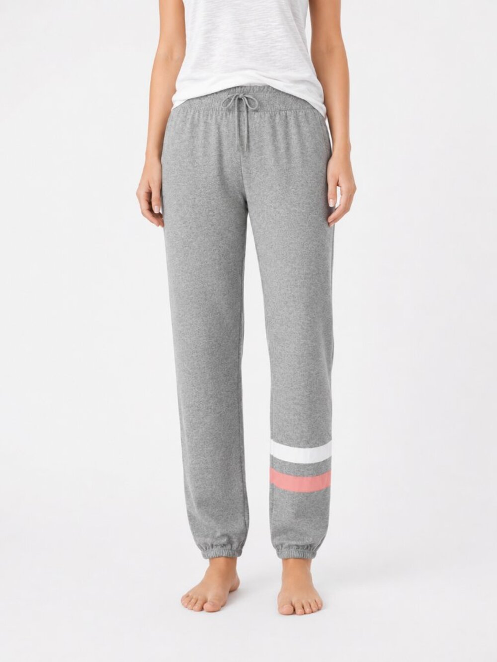 Roma Concept Heather Gray Jogger Lounge Sweatpants Pink White Stripe M